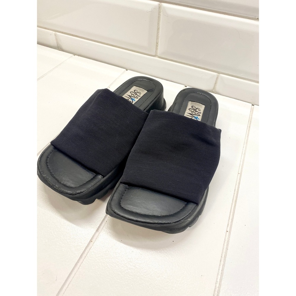 Vintage 90s Stevies Platform Sandals, Y2K Black Stretch Slides, Youth Size 1-1.5 - Picture 5 of 8